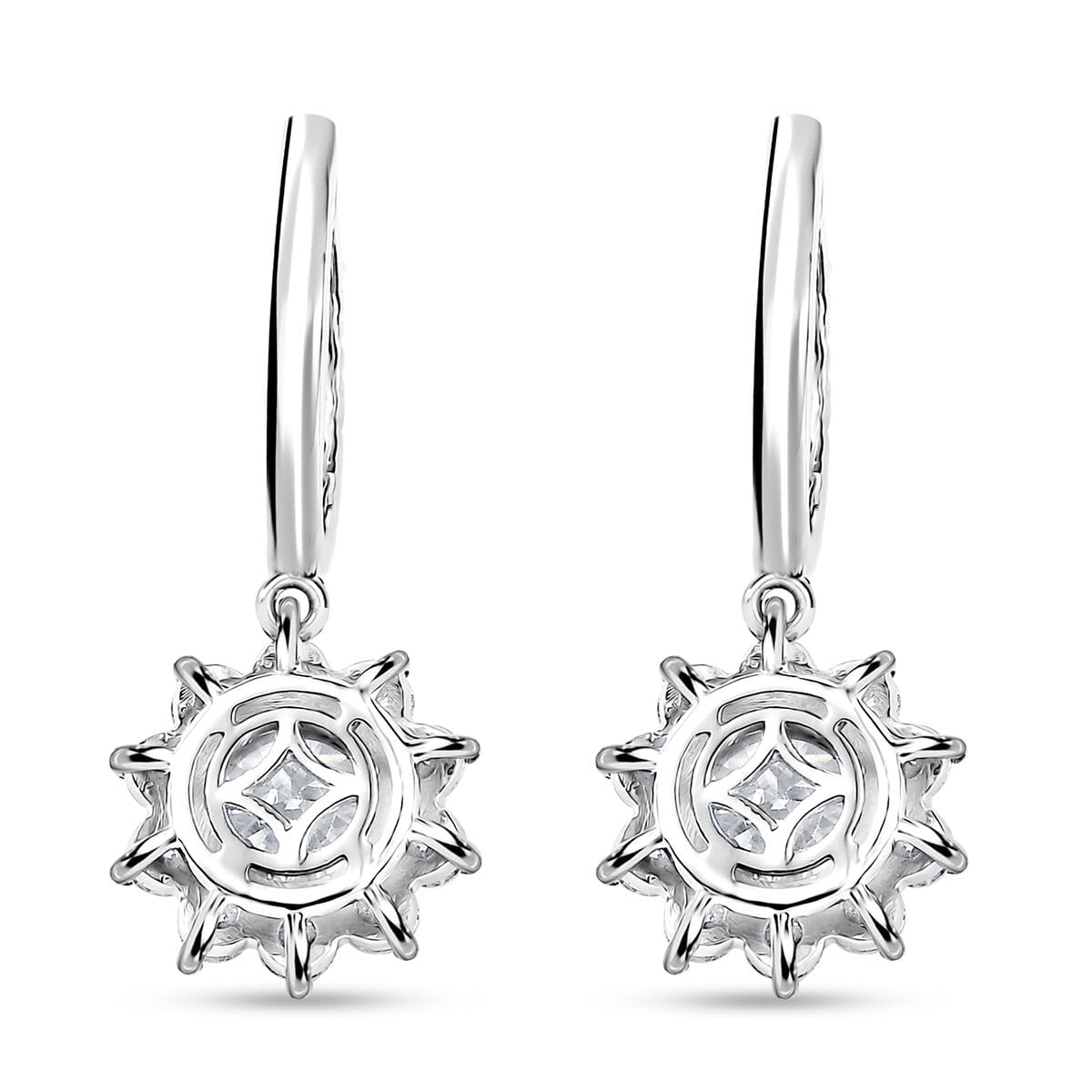 D'Joy Moissanite 3.90 ctw Sunflower Drop Earrings in Rhodium Over Sterling Silver image number 5