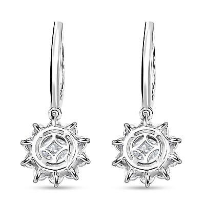 D'Joy Moissanite 3.90 ctw Sunflower Drop Earrings in Rhodium Over Sterling Silver