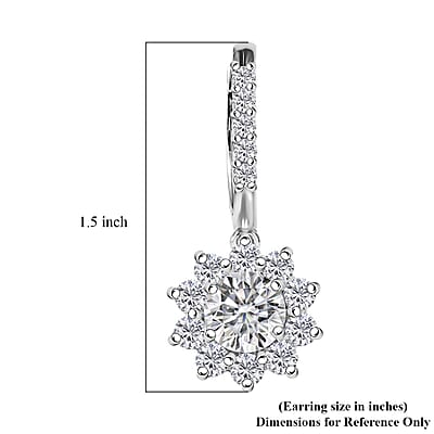 D'Joy Moissanite 3.90 ctw Sunflower Drop Earrings in Rhodium Over Sterling Silver