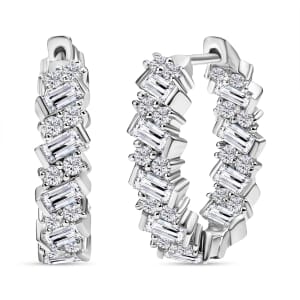 D'Joy Moissanite 3.15 ctw Wave Earrings in Rhodium Over Sterling Silver