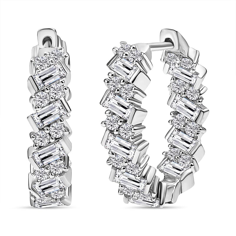 D'Joy Moissanite 3.15 ctw Wave Earrings in Rhodium Over Sterling Silver
