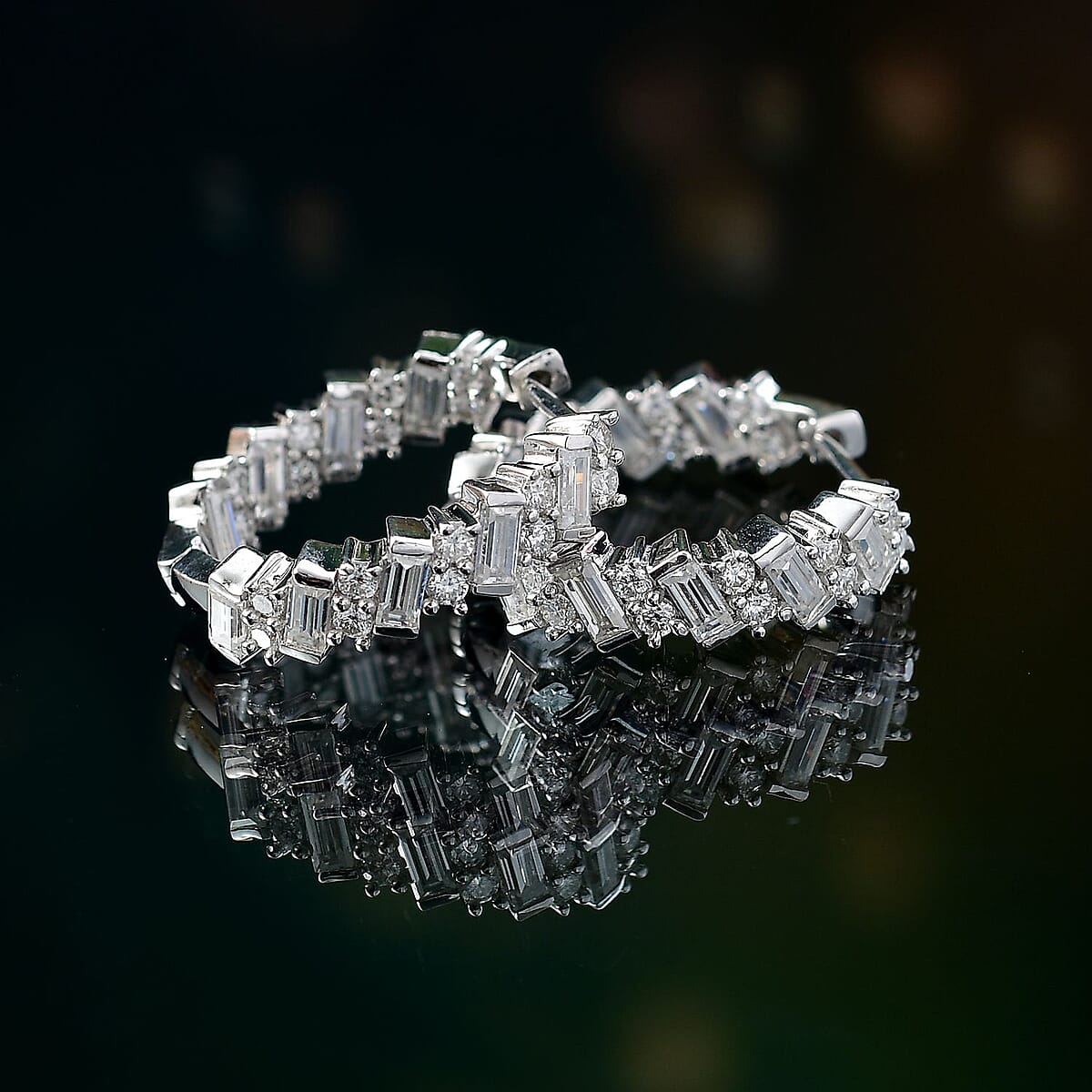 D'Joy Moissanite 3.15 ctw Wave Earrings in Rhodium Over Sterling Silver image number 1