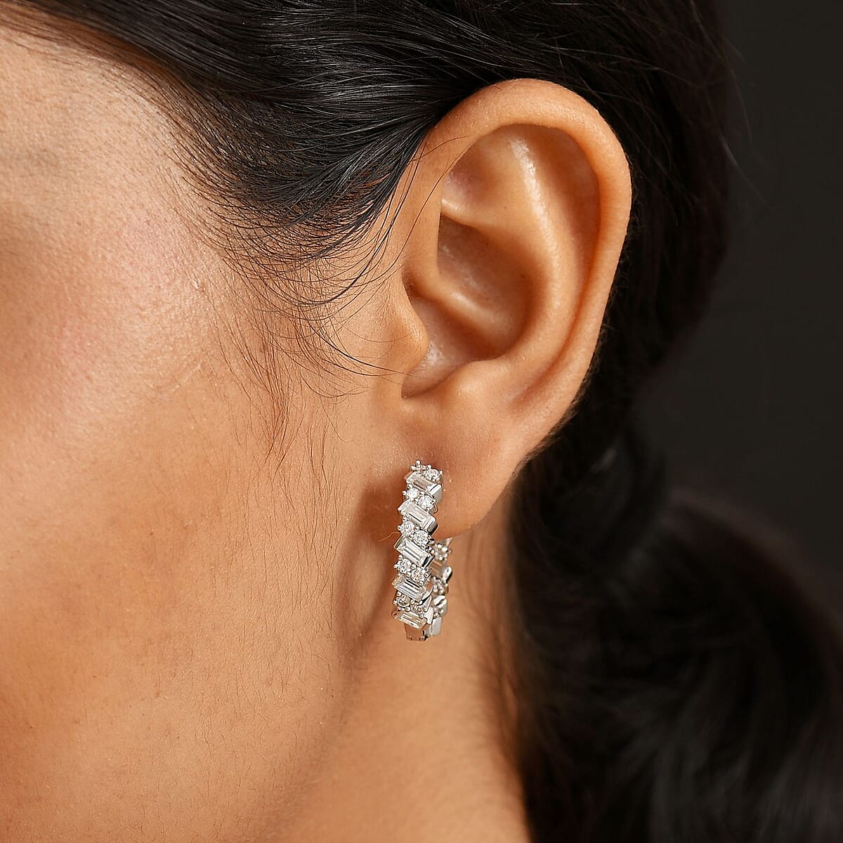 D'Joy Moissanite 3.15 ctw Wave Earrings in Rhodium Over Sterling Silver image number 2