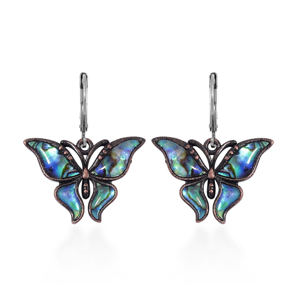 Abalone Shell Lever Back Earrings in Silvertone and Stainless Steel image number 0