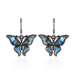 Abalone Shell Lever Back Earrings in Silvertone and Stainless Steel