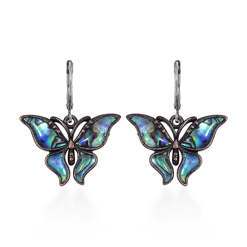 Abalone Shell Lever Back Earrings in Silvertone and Stainless Steel