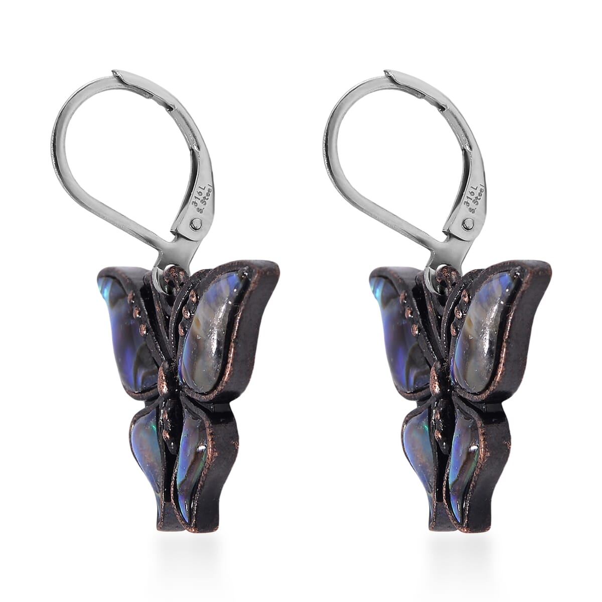Abalone Shell Lever Back Earrings in Silvertone and Stainless Steel image number 3