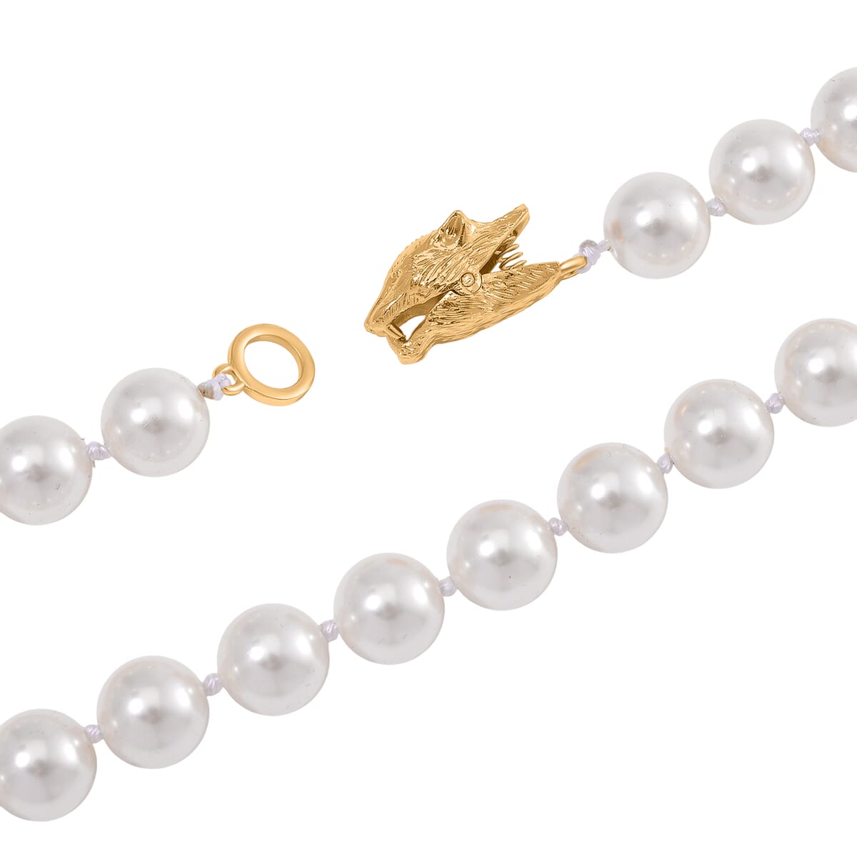 White Shell Pearl Necklace with Leopard Lock in Goldtone (20 Inches) image number 2
