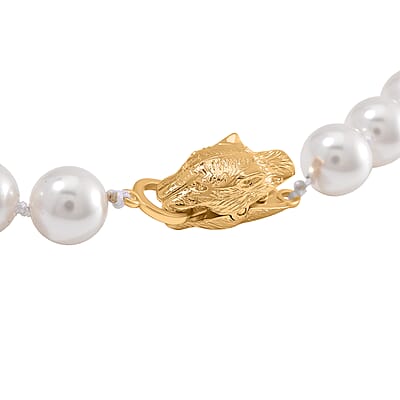 White Shell Pearl Necklace with Leopard Lock in Goldtone (20 Inches)
