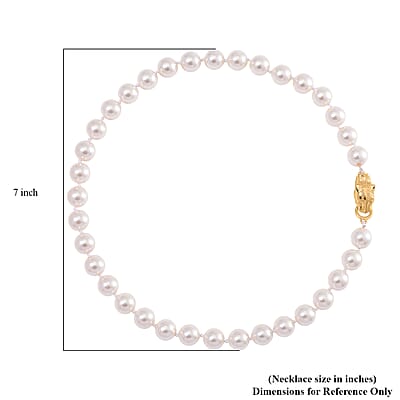 White Shell Pearl Necklace with Leopard Lock in Goldtone (20 Inches)