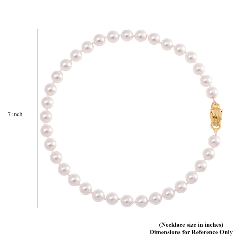 White Shell Pearl Necklace with Leopard Lock in Goldtone (20 Inches)