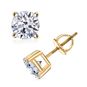 IGI Certified Luxuriant Lab Grown Diamond E-F VS 2.00 ctw Solitaire Stud Earrings in 14K Yellow Gold
