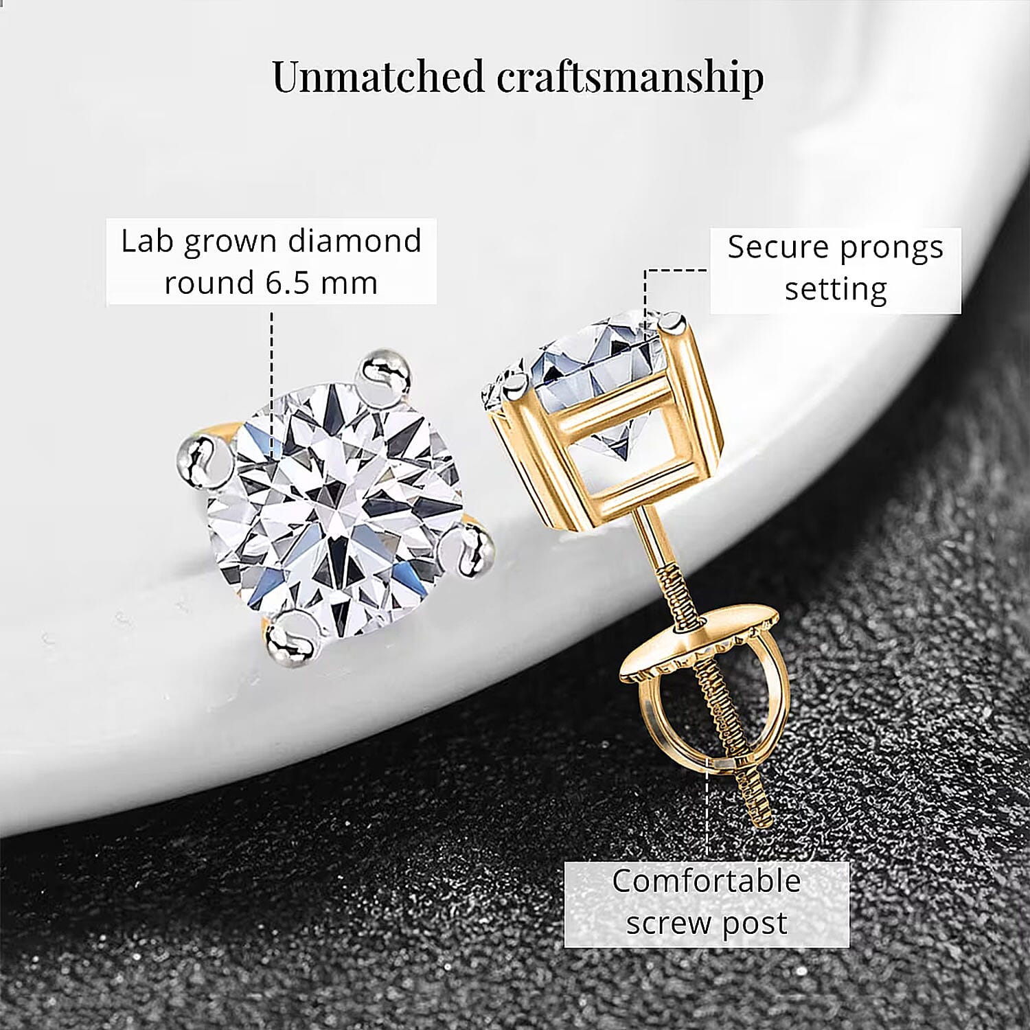 IGI Certified Luxuriant Lab Grown Diamond E-F VS 2.00 ctw Solitaire Stud Earrings in 14K Yellow Gold (Del. In 8-10 Days)