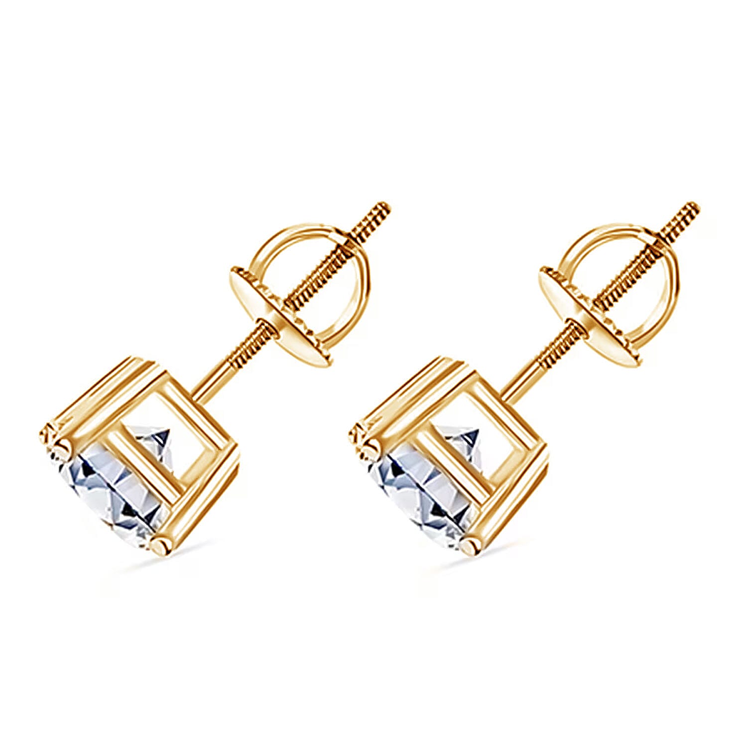 IGI Certified Luxuriant Lab Grown Diamond E-F VS 2.00 ctw Solitaire Stud Earrings in 14K Yellow Gold (Del. In 8-10 Days)