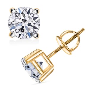 IGI Certified Luxuriant Lab Grown Diamond E-F VS 3.00 ctw Solitaire Stud Earrings in 14K Yellow Gold