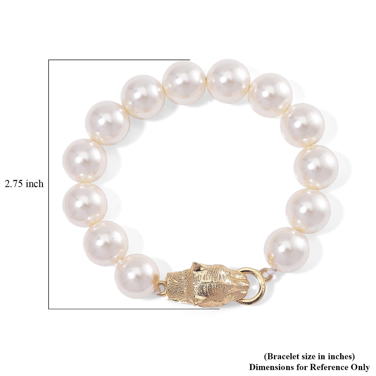White Shell Pearl Bracelet with Leopard Lock in Goldtone (7.00 In) image number 4