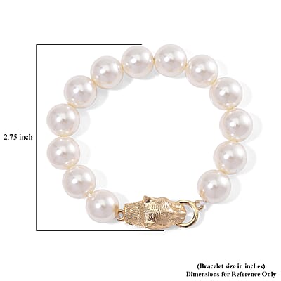 White Shell Pearl Bracelet with Leopard Lock in Goldtone (7.00 In)