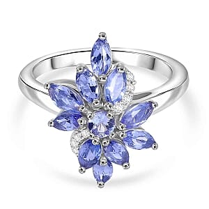 Tanzanite and Moissanite 1.82 ctw Ring in Rhodium Over Sterling Silver (Size 10)