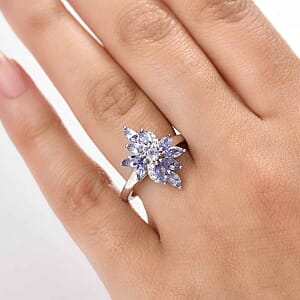 Tanzanite and Moissanite 1.82 ctw Ring in Rhodium Over Sterling Silver (Size 10)