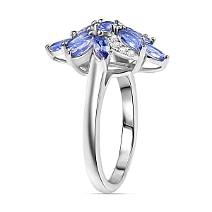 Tanzanite and Moissanite 1.82 ctw Ring in Rhodium Over Sterling Silver (Size 10)