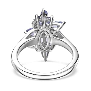 Tanzanite and Moissanite 1.82 ctw Ring in Rhodium Over Sterling Silver (Size 10)