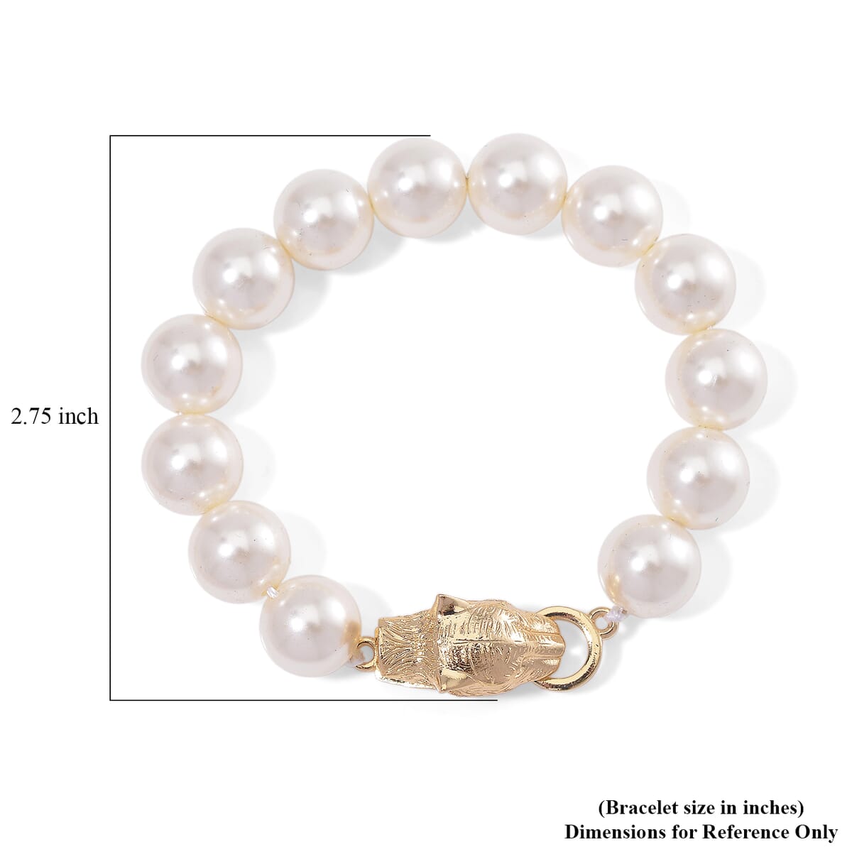 White Shell Pearl Bracelet with Leopard Lock in Goldtone (7.50 In) image number 4
