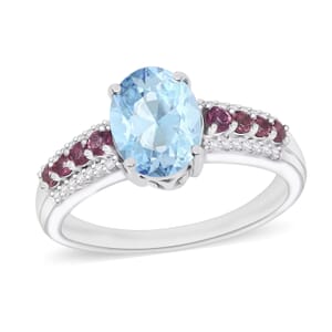 Luxoro Premium Mangoro Aquamarine, Ouro Fino Rubellite and G-H I2 Diamond 2.11 ctw Ring in 10K White Gold (Size 10.0)