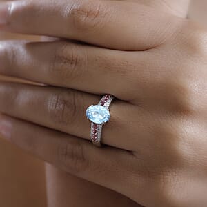 Luxoro Premium Mangoro Aquamarine, Ouro Fino Rubellite and G-H I2 Diamond 2.11 ctw Ring in 10K White Gold (Size 10.0) (Del. in 10-12 Days)