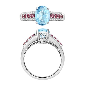 Luxoro Premium Mangoro Aquamarine, Ouro Fino Rubellite and G-H I2 Diamond 2.11 ctw Ring in 10K White Gold (Size 10.0) (Del. in 10-12 Days)