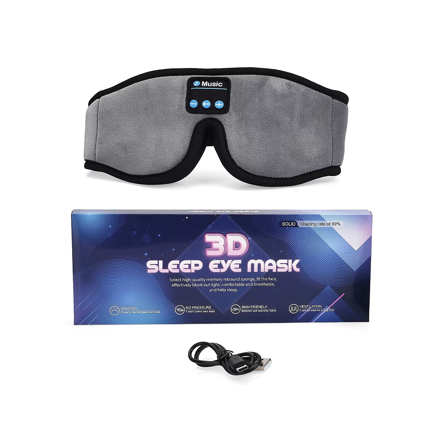 Wireless 3D Bluetooth Music Hood Eye Mask - Gray