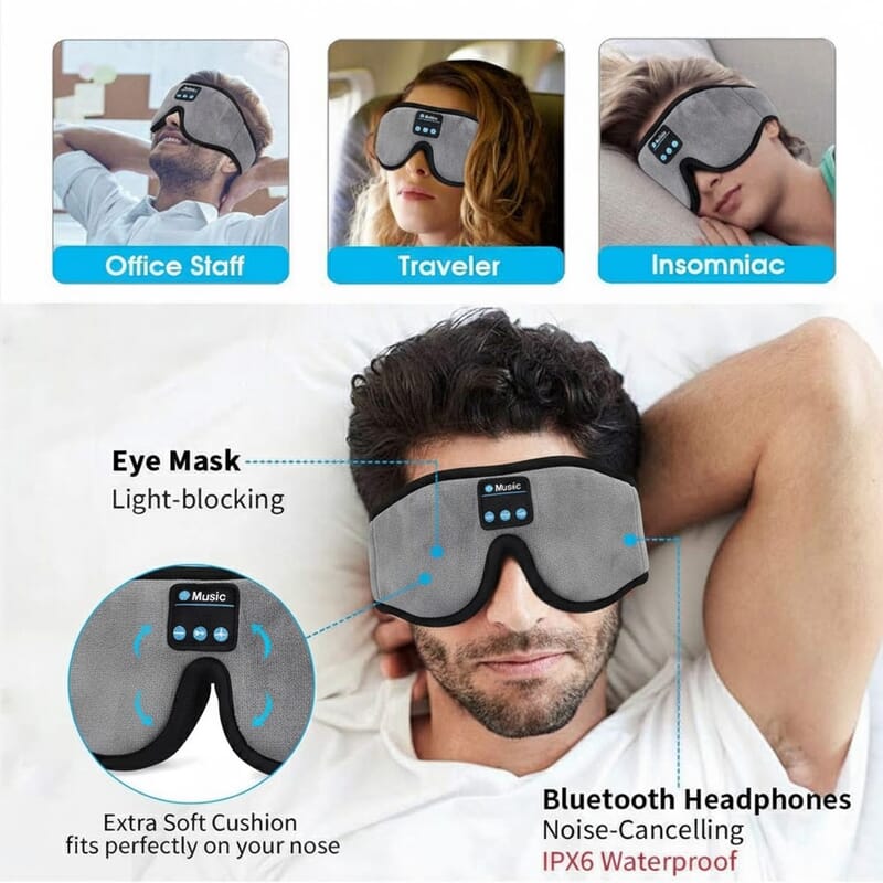 Wireless 3D Bluetooth Music Hood Eye Mask - Gray