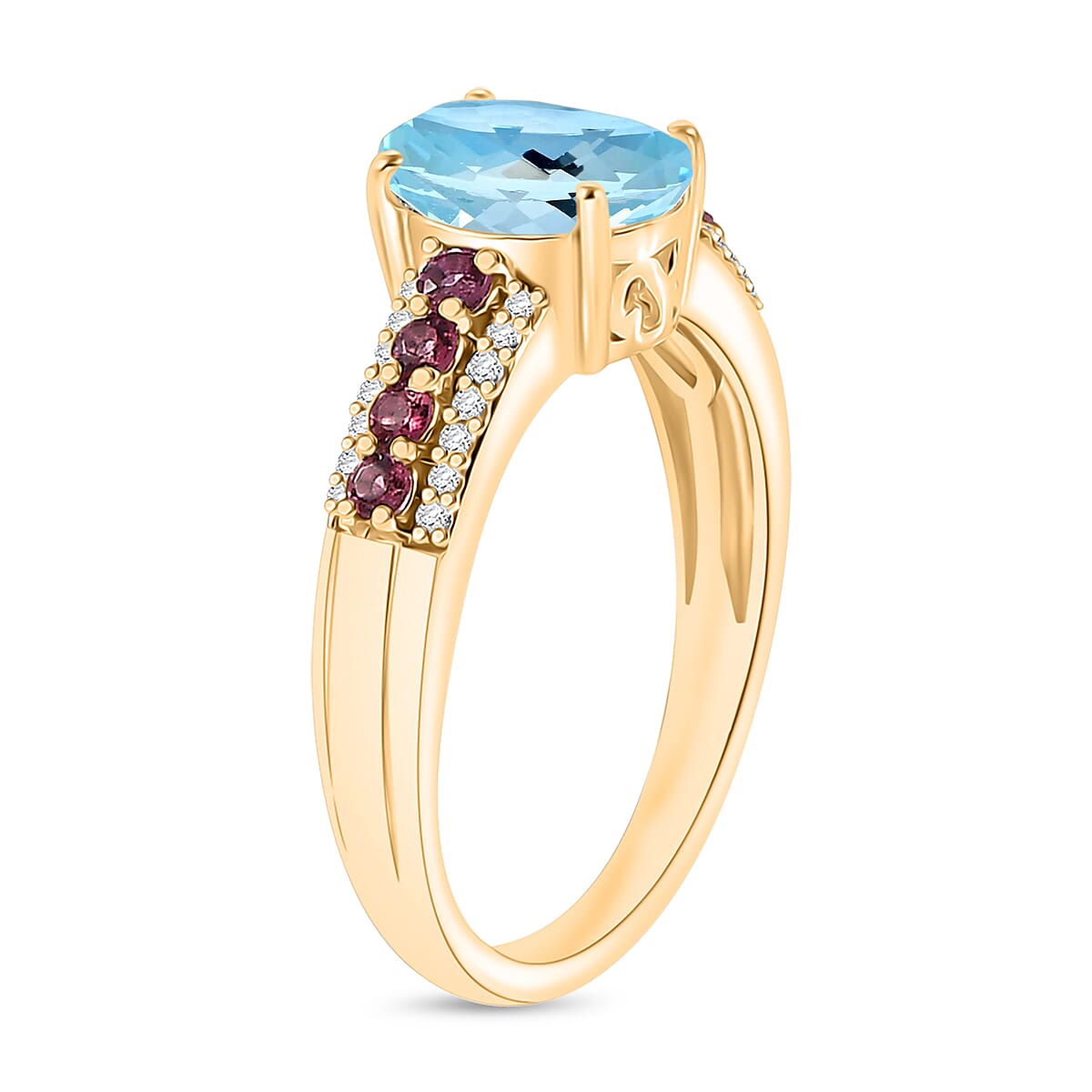 Mangoro Aquamarine, Ouro Fino Rubellite and Diamond 2.11 ctw Ring in 18K Vermeil Yellow Gold Over Sterling Silver (Size 6.5) (Del. in 10-12 Days) image number 2