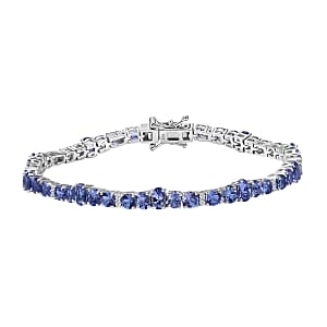 Tanzanite and White Zircon 8.95 ctw Cluster Bracelet in Rhodium Over Sterling Silver (7.5 In) (10.35 g)