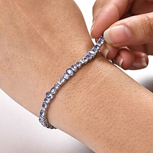 Tanzanite and White Zircon 8.95 ctw Cluster Bracelet in Rhodium Over Sterling Silver (7.5 In) (10.35 g)