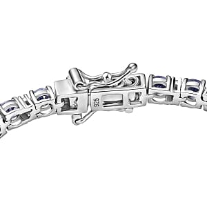 Tanzanite and White Zircon 8.95 ctw Cluster Bracelet in Rhodium Over Sterling Silver (7.5 In) (10.35 g)