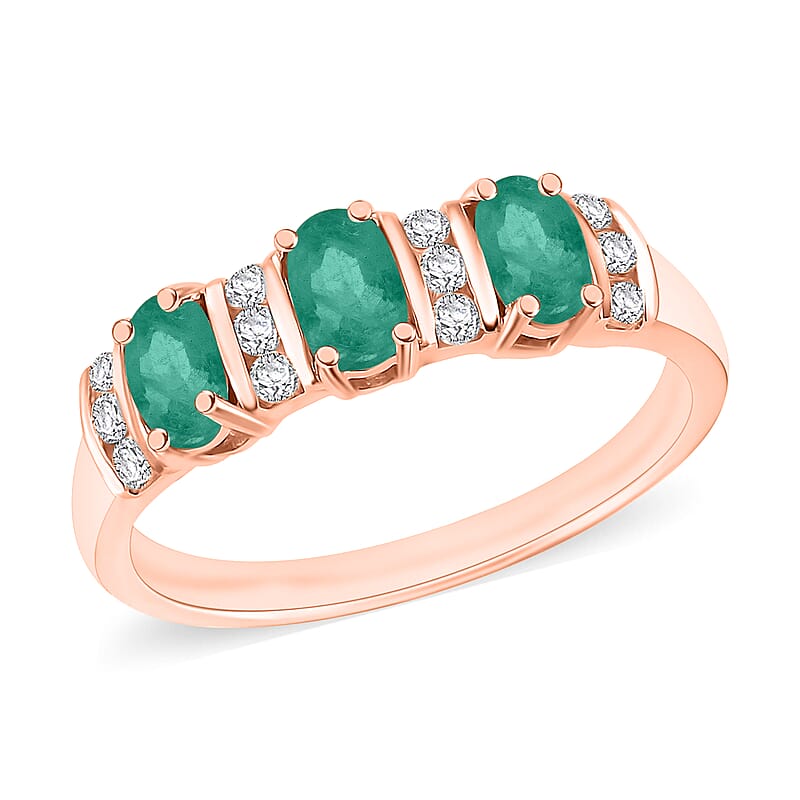 Kagem Zambian Emerald and Moissanite 0.88 ctw Ring in 18K Vermeil Rose Gold Over Sterling Silver (Size 10.0)