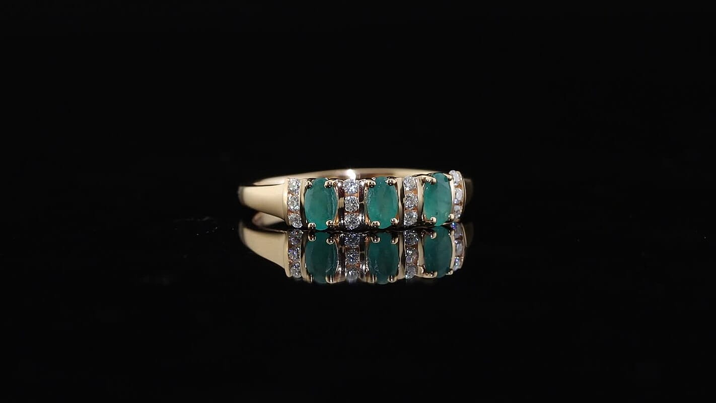 Kagem Zambian Emerald and Moissanite Ring in 18K Vermeil Rose Gold Over Sterling Silver (Size 10.0) 0.88 ctw