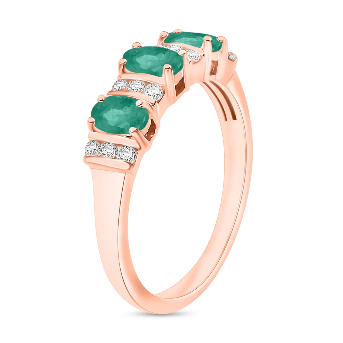 Kagem Zambian Emerald and Moissanite 0.88 ctw Ring in 18K Vermeil Rose Gold Over Sterling Silver (Size 10.0) image number 1