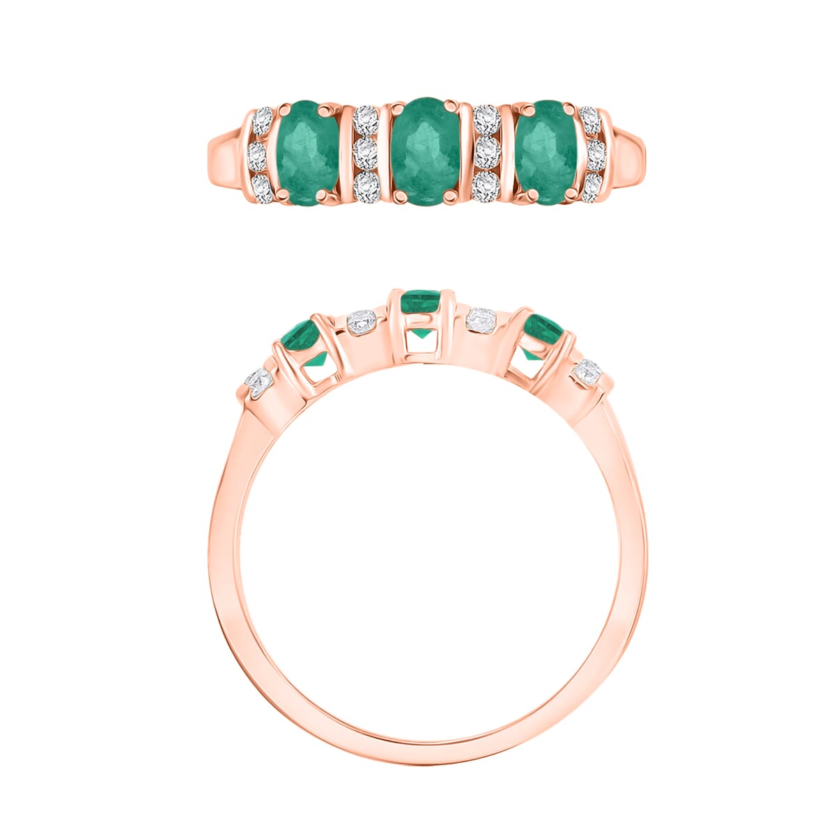 Kagem Zambian Emerald and Moissanite 0.88 ctw Ring in 18K Vermeil Rose Gold Over Sterling Silver (Size 10.0) image number 2