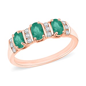 D'Joy Kagem Zambian Emerald and Moissanite 0.88 ctw Ring in 18K Vermeil Rose Gold Over Sterling Silver (Size 8.5)