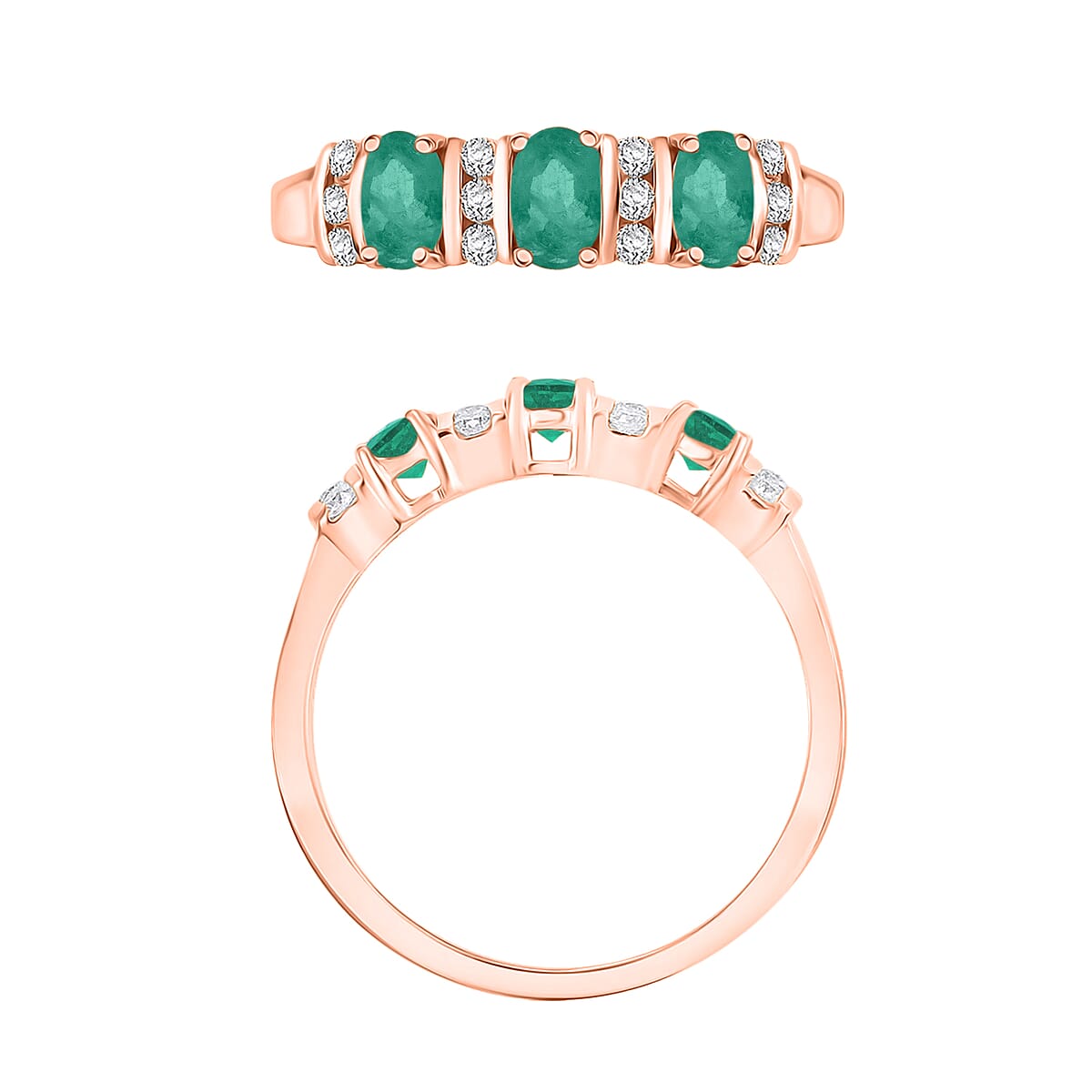 D'Joy Kagem Zambian Emerald and Moissanite 0.88 ctw Ring in 18K Vermeil Rose Gold Over Sterling Silver (Size 8.5) image number 3
