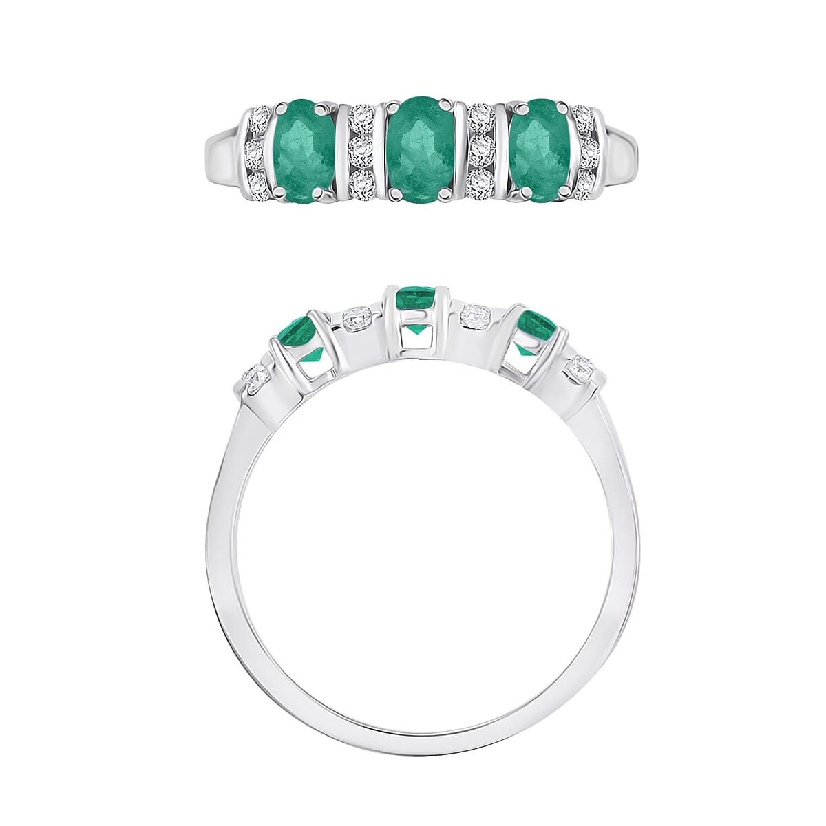 Kagem Zambian Emerald and Moissanite 0.88 ctw Ring in Rhodium Over Sterling Silver (Size 4.0) (Del. in 10-12 Days) image number 3