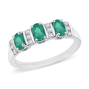 Kagem Zambian Emerald and Moissanite 0.88 ctw Ring in Rhodium Over Sterling Silver (Size 10) 0