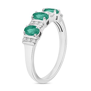 Kagem Zambian Emerald and Moissanite 0.88 ctw Ring in Rhodium Over Sterling Silver (Size 10) 0