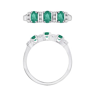 Kagem Zambian Emerald and Moissanite 0.88 ctw Ring in Rhodium Over Sterling Silver (Size 10) 0