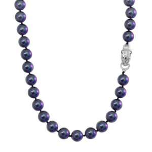 Peacock Shell Pearl Necklace with Leopard Lock in Silvertone (20 Inches)