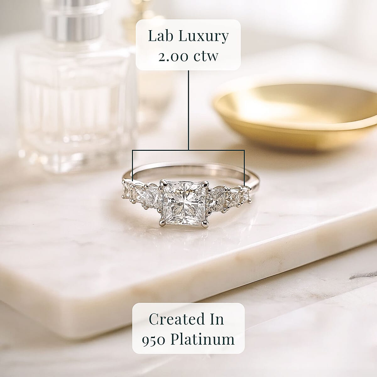 IGI Certified Luxuriant Lab Grown Diamond E-F VS 2.00 ctw Princess Harmony Ring in 950 Platinum (Size 7.0) image number 2