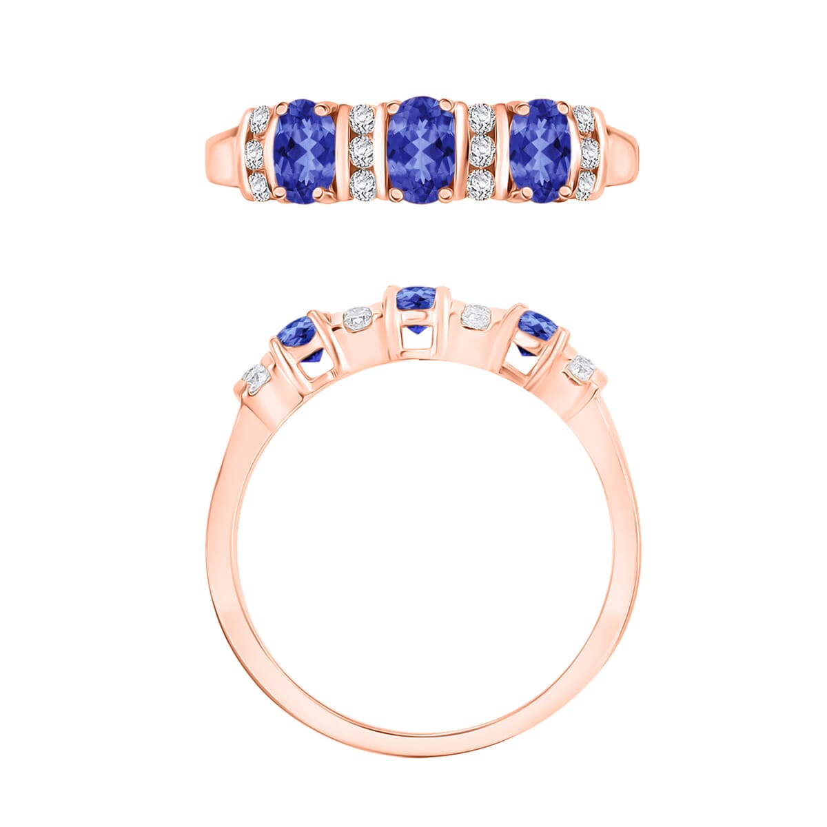 Tanzanite and Moissanite Ring in 18K Vermeil Rose Gold Over Sterling Silver (Size 10.0) 0.95 ctw image number 1