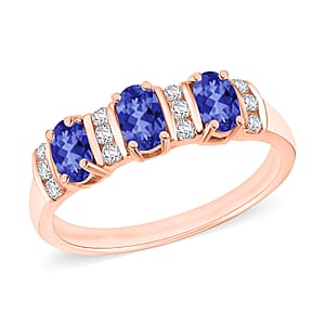 D'Joy Tanzanite and Moissanite 0.95 ctw Ring in 18K Vermeil Rose Gold Over Sterling Silver (Size 5.0)