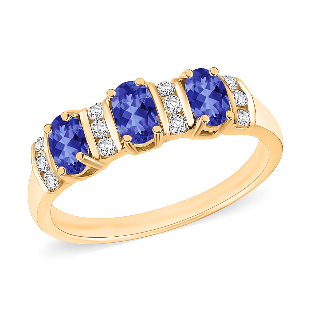 Tanzanite and Moissanite 1.00 ctw Ring in 18K Vermeil Yellow Gold Over Sterling Silver (Size 9.0) image number 0